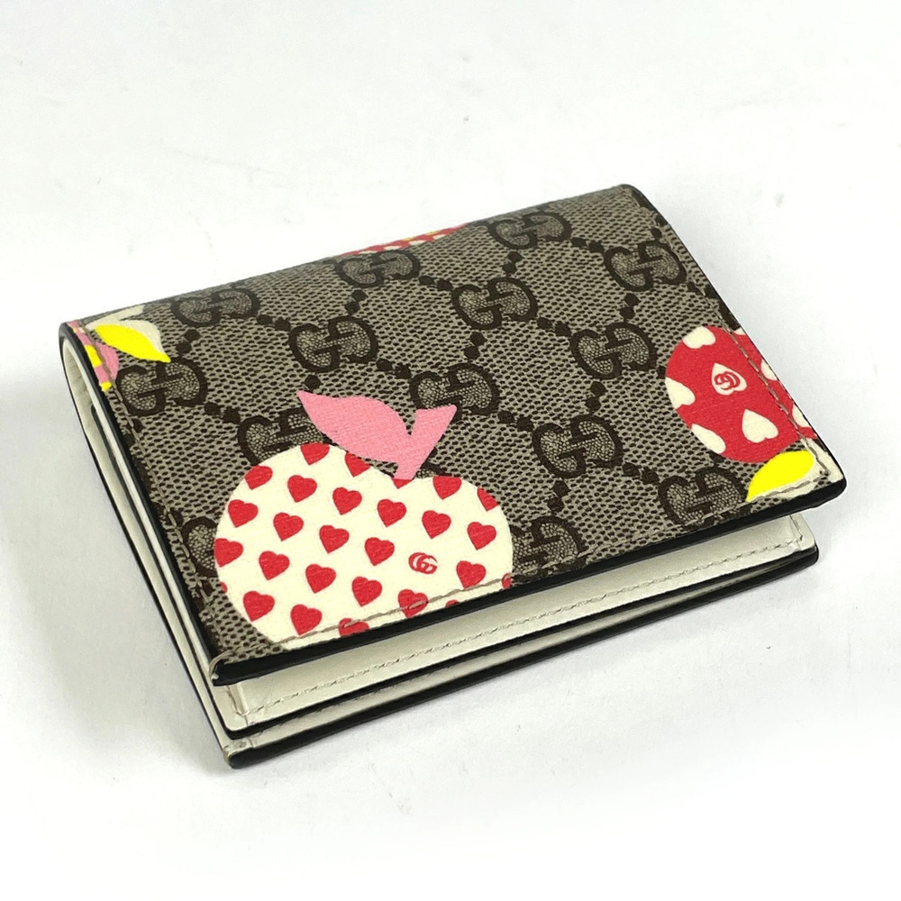 Gucci Canvas Cream GG fold Les Wallet Bi Pommes Apple Beige Red Tan Red